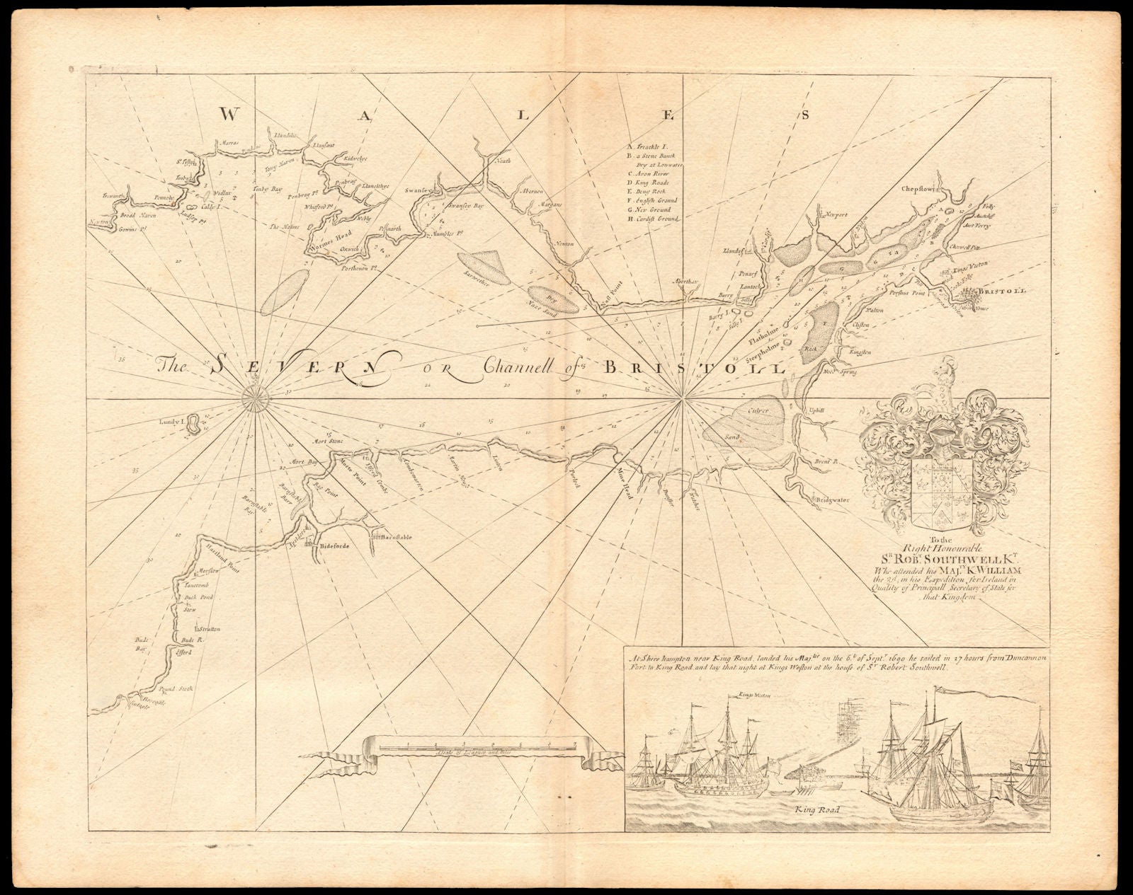 'The Severn or Channell of Bristoll' sea/estuary chart by Capt COLLINS c1774 map